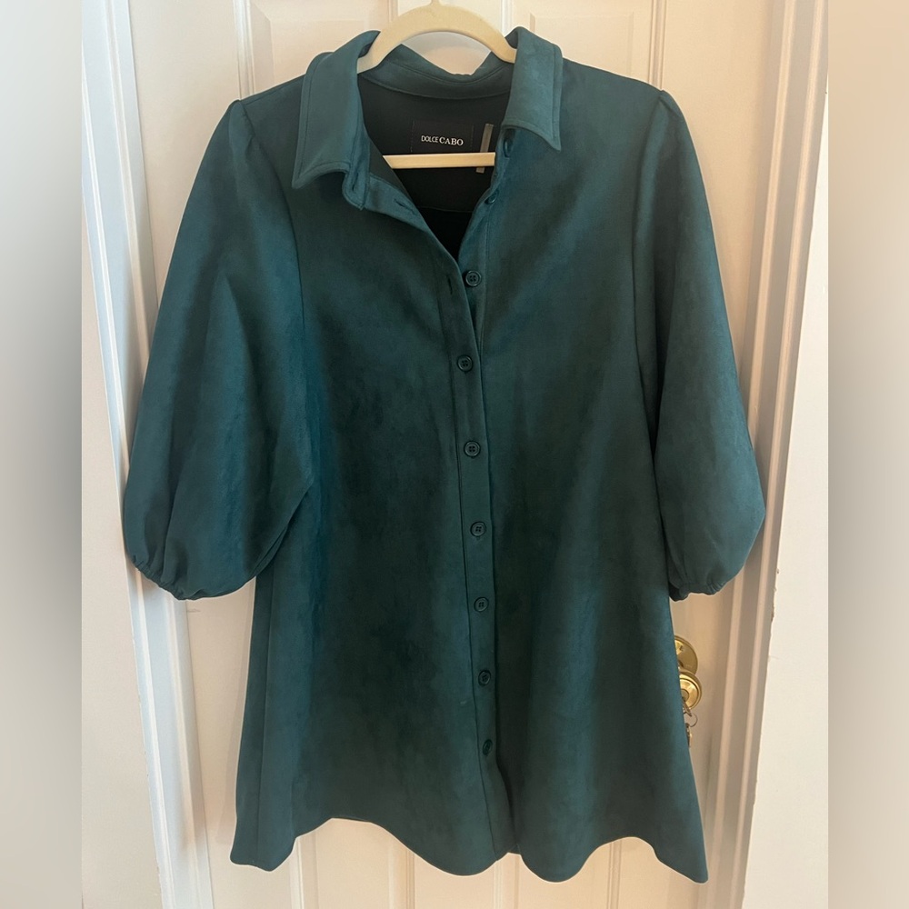 Dolce Cabo Forest Green Faux Suede Puff Sleeve Dress - Size XS
